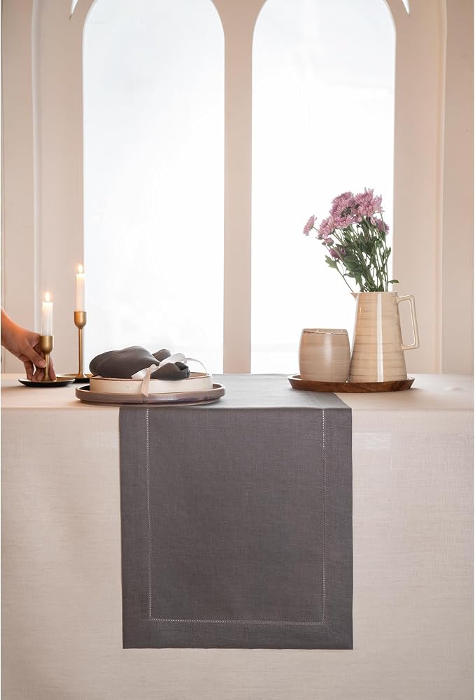 D'Moksha Homes Linen Charcoal Grey Table Runner 72 Inches Long by DMokshaHomes