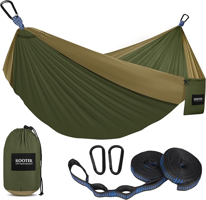 Hammock for Camping, 210T Nylon, Olive, 500 lb Capacity