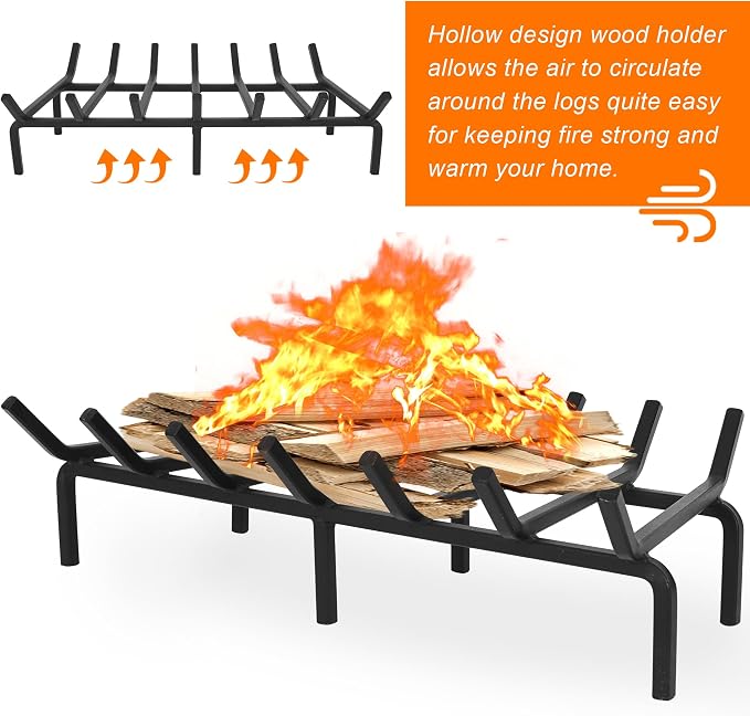 Fireplace Log Grate, Heavy Duty Solid Steel Wood Rack Stove Firewood Holder - Image 3