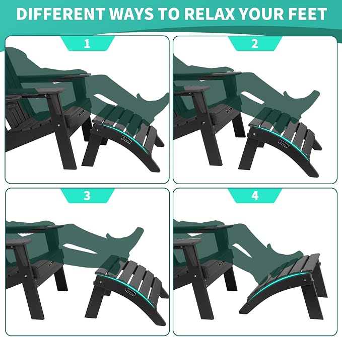 FUNBERRY Folding Adirondack Ottoman Set of 2, HDPE All Weather Outdoor Foot Rest - Image 6