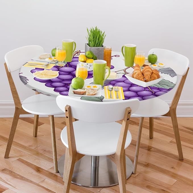 Grape Fruit Purple Leaves Round Table Cloth Cover, Elastic Edge Waterproof - Image 7