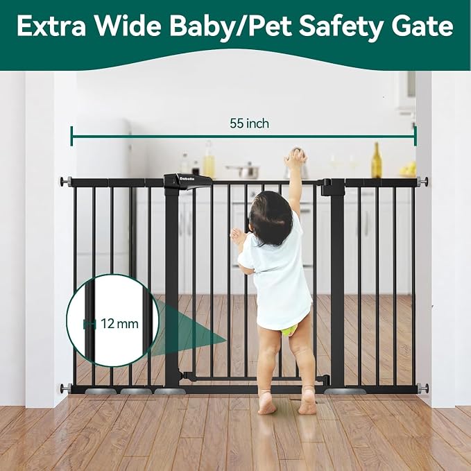 BABELIO 36" Tall Baby Gate, PressGuard P7, 29-55" Auto Close Pressure Mounted - Image 2