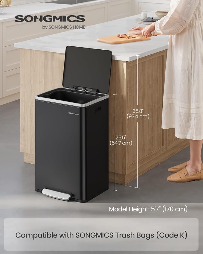 SONGMICS Trash Can, 13-Gallon Gabbage Can, - Image 2