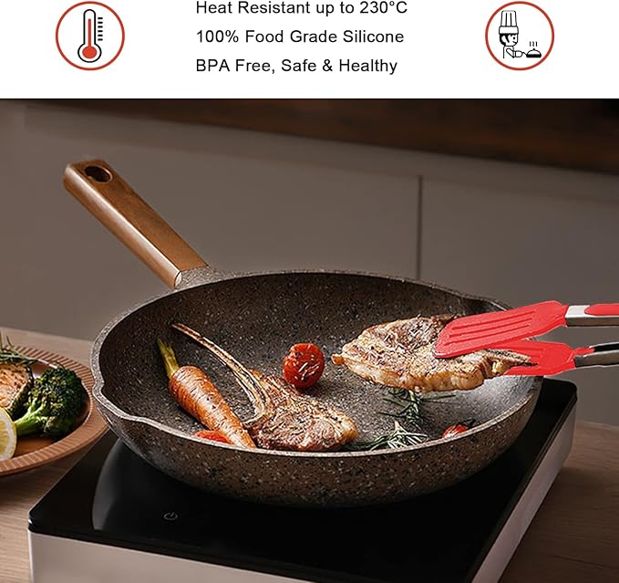 Tongs Set with Silicone Tips and Stainless Handles, Red 4-Piece Grilling Set