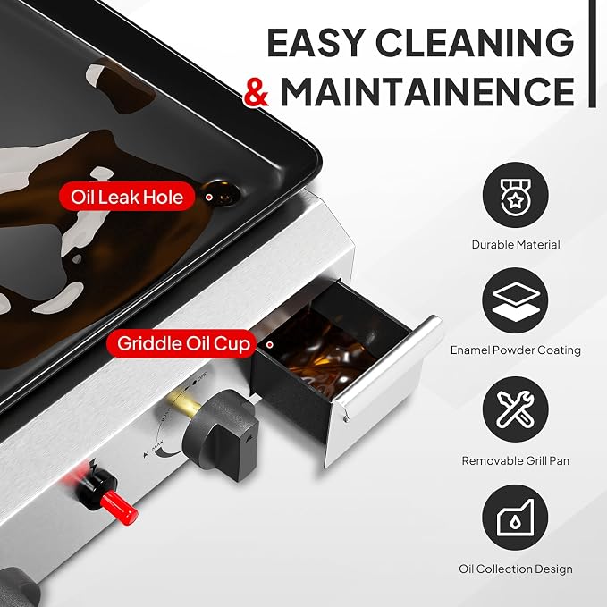 ROVSUN 2 Burner Portable Propane Griddle - Image 4