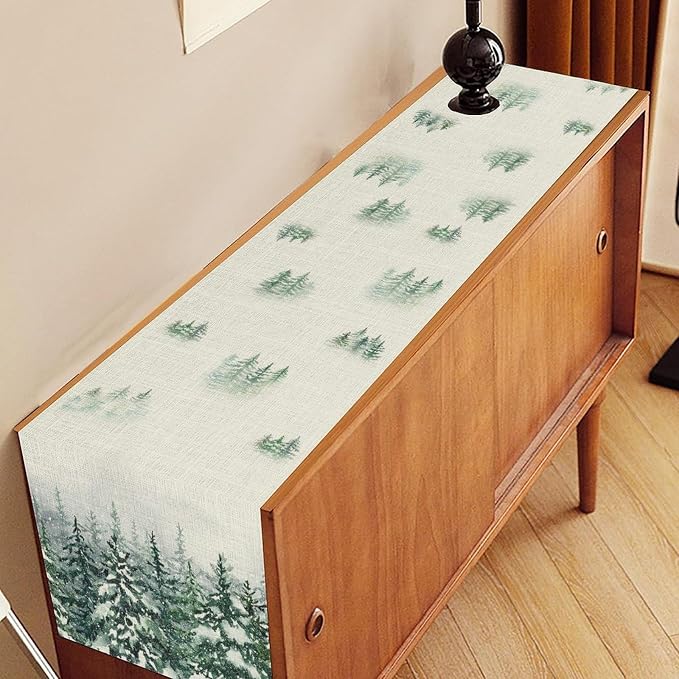 Forest Table Runner, Rustic Farmhouse Mountains Birds Pine Tree Woodland Jungle - Image 2