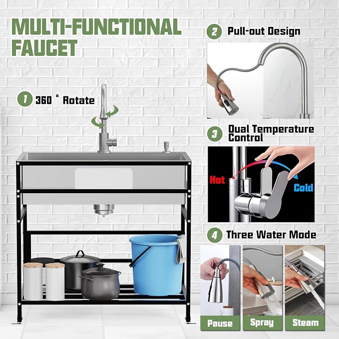 33x19 Inch Stainless Steel Utility Sink-Freestanding Laundry Sink Practicality - Image 4