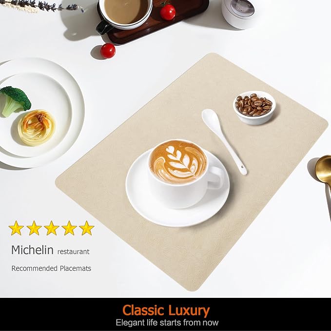 Vinyl Placemats Set of 4 Faux Leather 100% Waterproof Wipeable Washable Place - Image 2