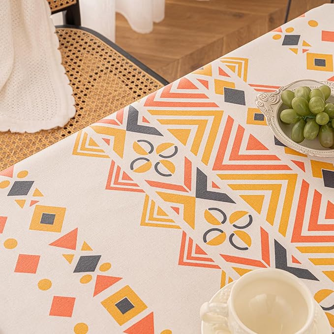 Waterproof Tassels Tablecloth, Bohemian Orange Colorful Table Cloth, Rectangle - Image 8