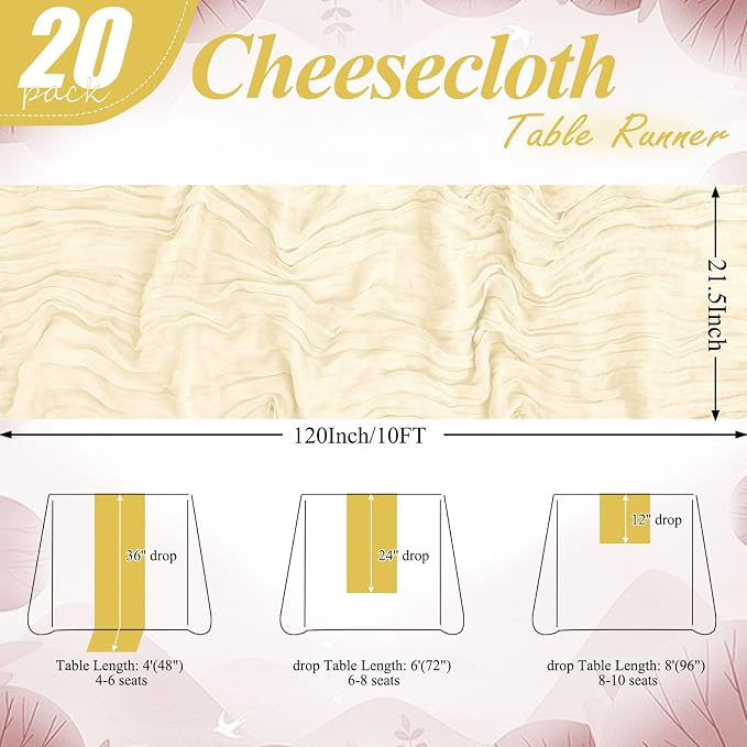 20 Packs Cheesecloth Table Runner 10FT Long Boho Gauze Fabric Table Runner - Image 2