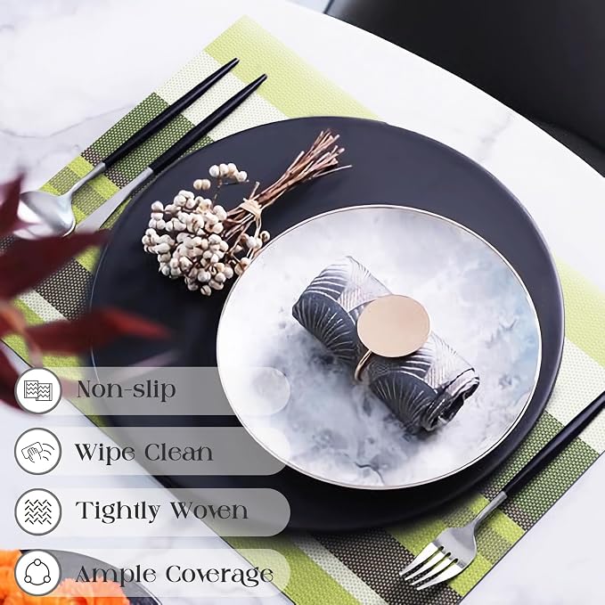 Set of 6 Colorful Striped Vinyl Placemats Heat-Resistant Washable Placemats - Image 2