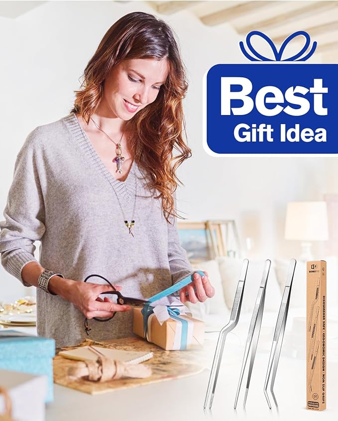 Tongs Set, 12-Inch 304 Stainless Steel, 3 Designs, Silver