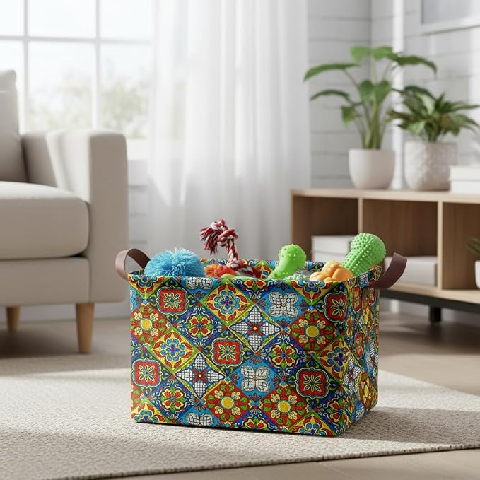 Mexican Talavera Decor Storage Basket Waterproof Canvas Toy Storage Bin Mexican - Image 5