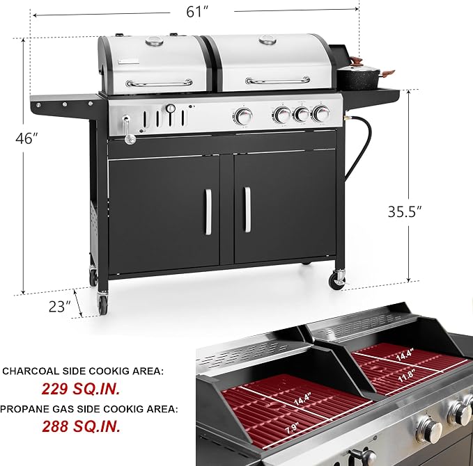 3 Burner Propane Gas and Charcoal Grill Combo - Image 5