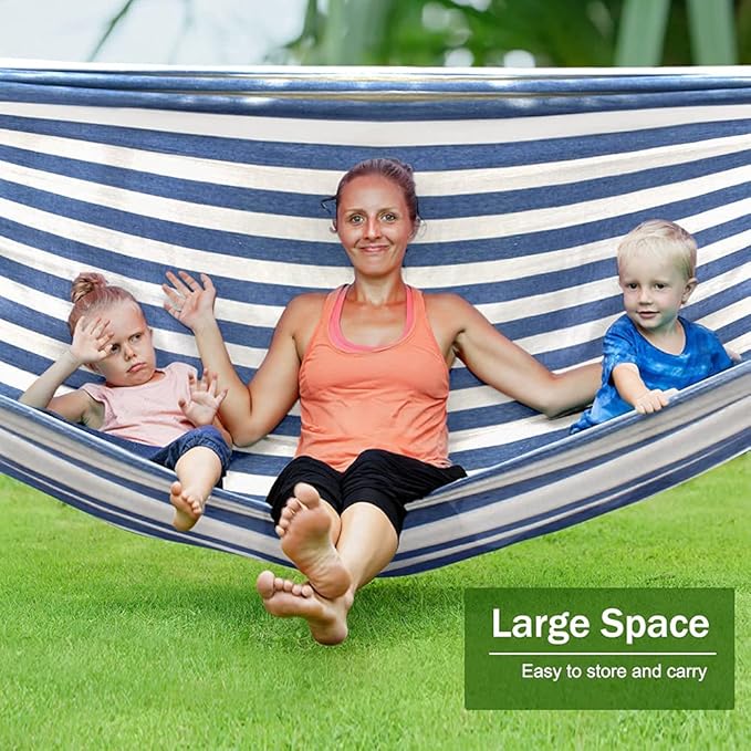 Hammock for Camping, 320G Canvas, 550 lb Capacity, Blue and White