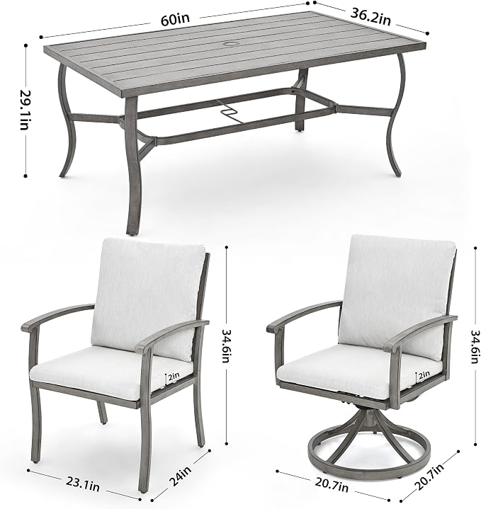 HAPPATIO 7 Piece Patio Dining Set, Aluminum Outdoor Dining Set - Image 4