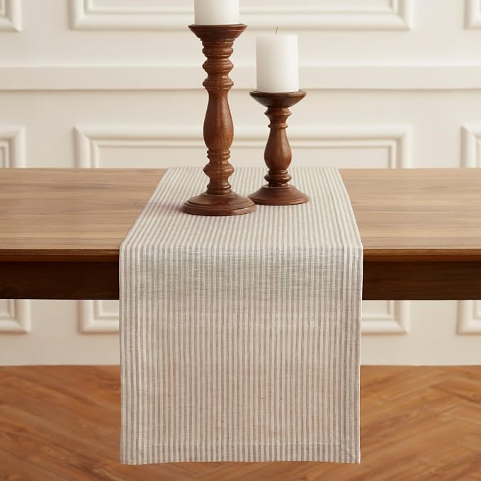 Solino Home Linen Striped Table Runner 120 Inches Long by SolinoHome