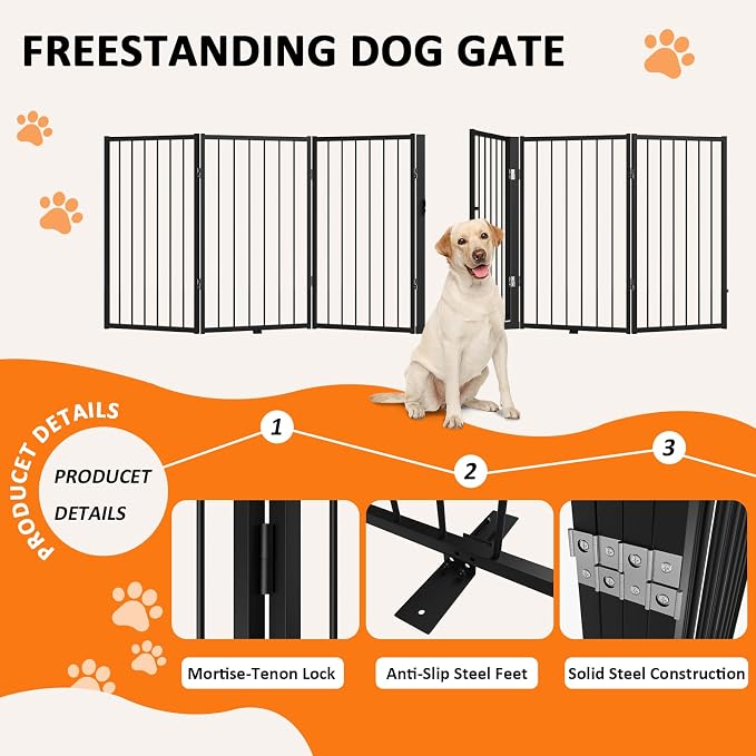 Metal Freestanding Dog Gate, Foldable Extra Wide 118", Portable Dog Fence - Image 4