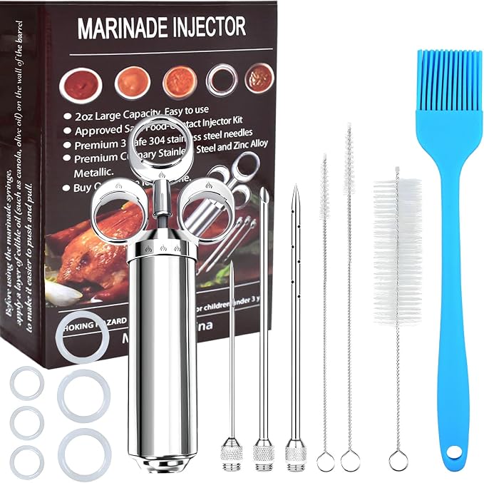 304-Stainless Steel Meat Injector Syringe Kit by PEOUWNES