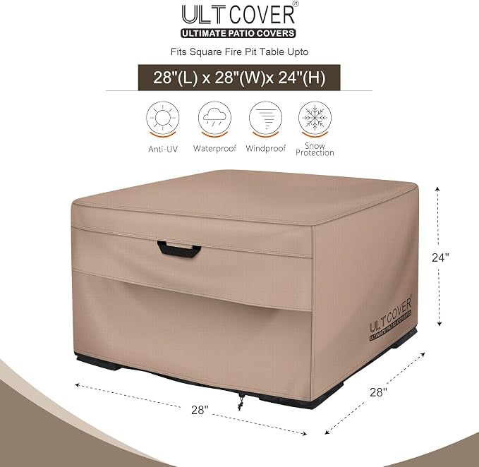ULTCOVER Patio Fire Pit Table Cover Square 28 inch Outdoor Waterproof Fire Bowl - Image 2
