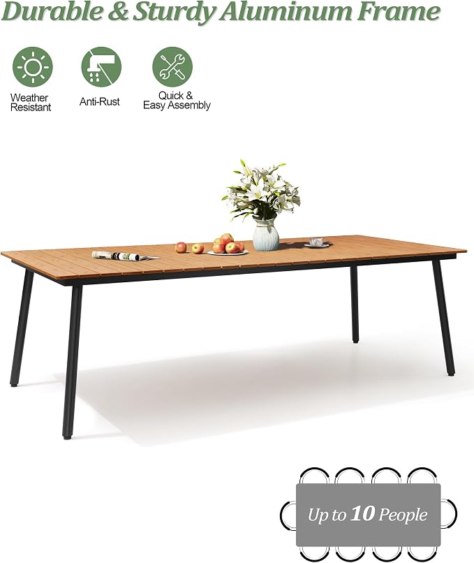 95" Patio Outdoor Dining Table for 8-10, Weather-Resistant Wood-Grain Top - Image 7