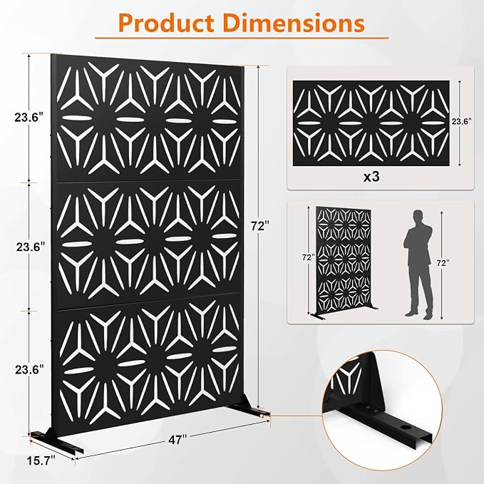 72" H×48" W Metal Privacy Screen, Outdoor Indoor Privacy Screens - Image 2