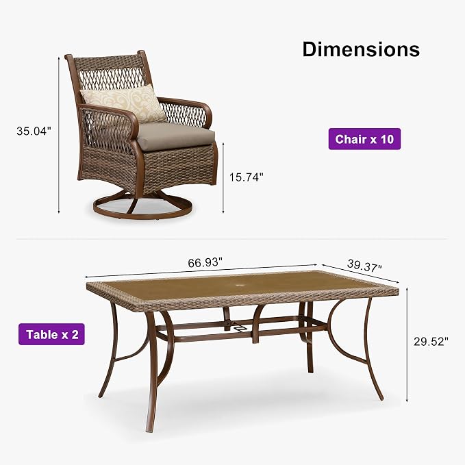 PURPLE LEAF Outdoor Dining Set for 10 All Weather Wicker Patio Dining Set - Image 2