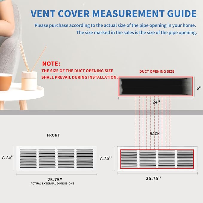24x6 Return Air Grille, Air Return Vent Cover, AC Vent Cover, Cold Air Return - Image 3