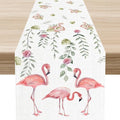 Flamingo Table Runner, Rustic Boho Grey Leaf Pink Rose Floral Tropical Bird by Unknown
