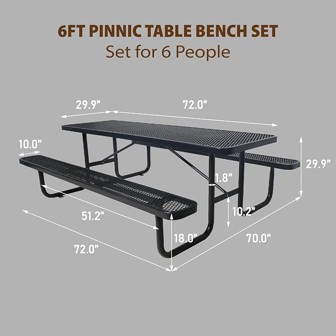 6FT Rectangular Metal Picnic Table - Image 3