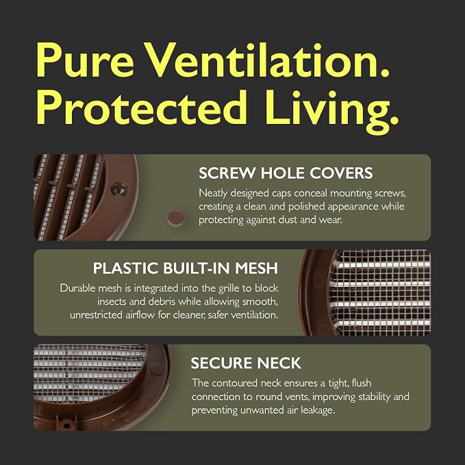 4 Inch Brown Air Vent Cover – Pack of 10 – Plastic Round Air Vent Grill Cover - Image 4
