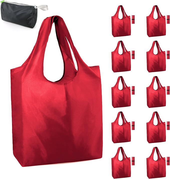 BeeGreen Christmas Red Reusable Grocery Bags Shopping Bags Bulk 10 Packs 50LBS by BeeGreen