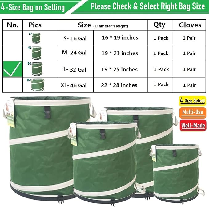 32-Gallon Collapsible Trash Can Hard-Shell Bottom Leaf Bag, Yard Waste Bag - Image 9