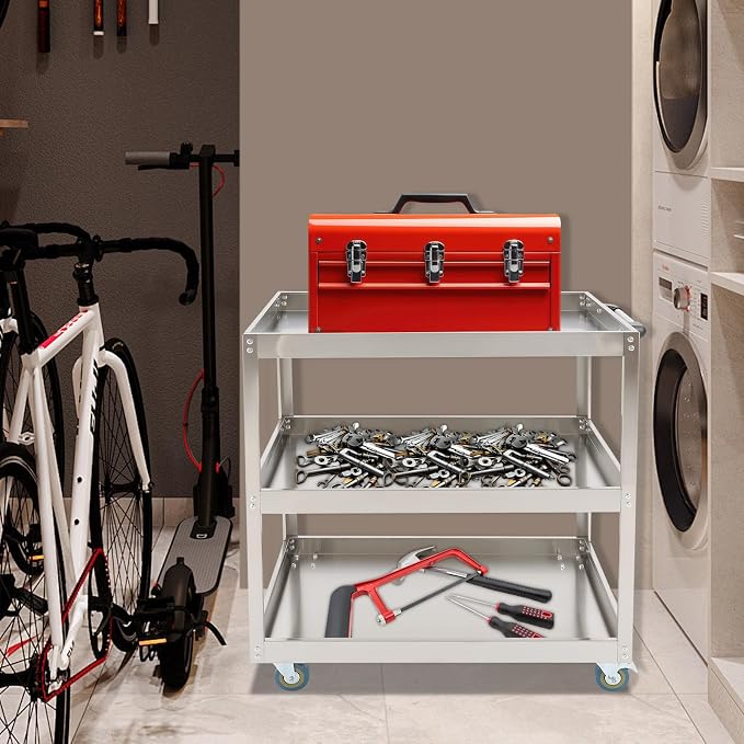 Stainless Steel Utility Cart, Heavy Duty 3-Tier Service Cart - Image 3
