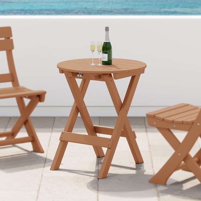 Costaelm Paradise HDPE Outdoor 24.5 Inch Round Portable Folding Patio Dining - Image 2