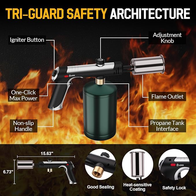 Siasky Propane Torch with One-Click Max Fire, Flame Thrower Gun Charcoal - Image 3
