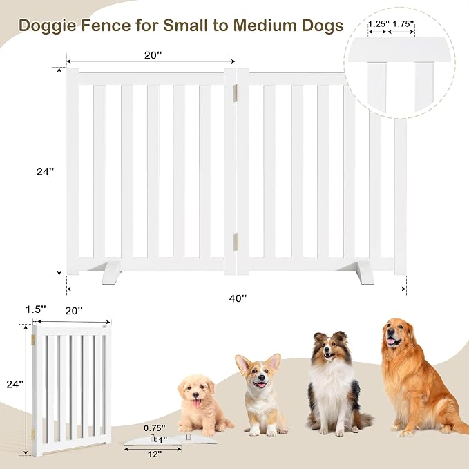 24" Height Tall Freestanding Pet Gate, Solid Wood Folding Safety Fence Wooden - Image 3