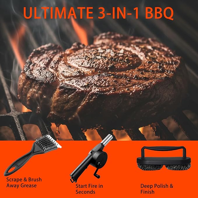 3Pcs Grill Brush for Outdoor Grill Set, Heavy Duty Stainless Steel Grill - Image 6