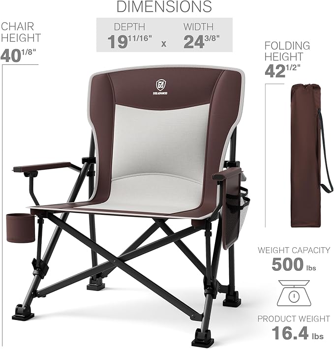 Folding Camping Chair, Oversized Red Steel Frame, 500 lb Capacity