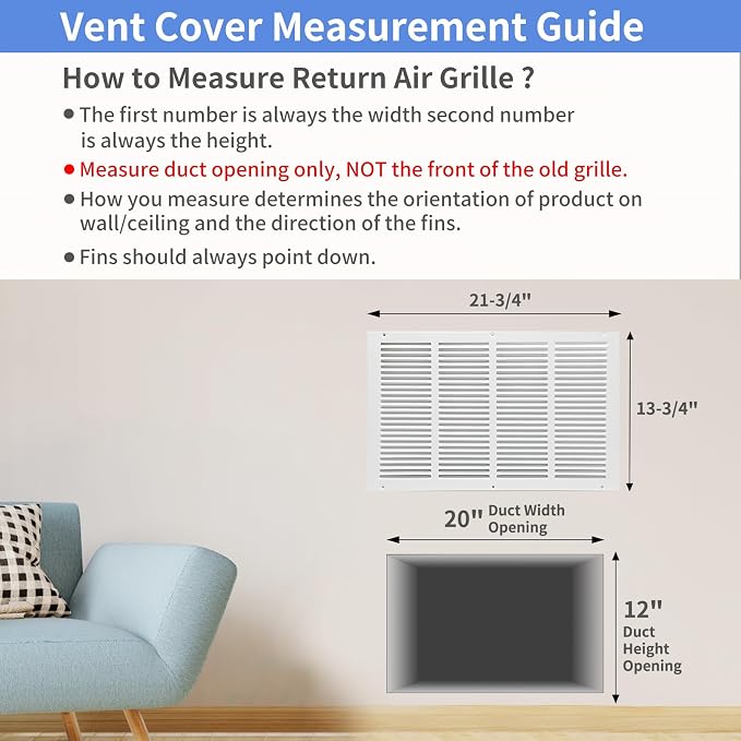 20"W x 12"H Steel Return Air Grille, Air Return Vent Cover - Image 5