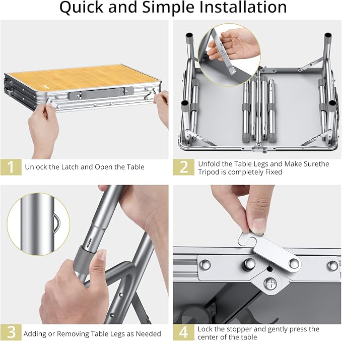 Anbte 2ft Camping Table Foldable, 3 Adjustable Heights High 27.5" Aluminum - Image 9