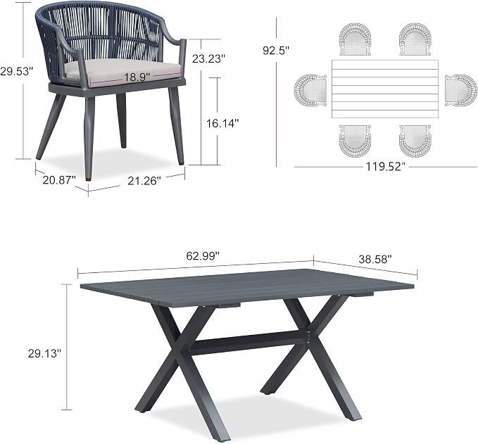 PURPLE LEAF Outdoor Dining Set for 6 - Image 2