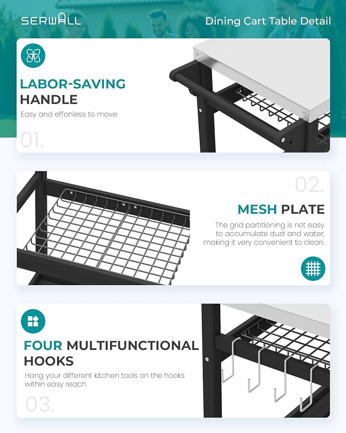 SERWALL Outdoor Grill Cart Table - Image 4
