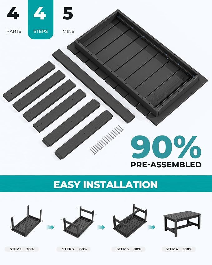 SERWALL Outdoor Coffee Table, HDPE Patio Coffee Table - Image 4