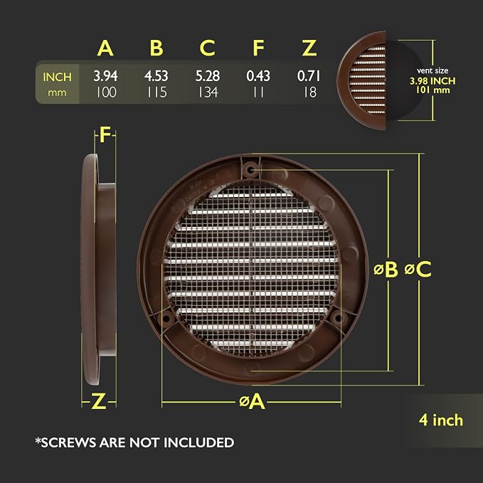 4 Inch Brown Air Vent Cover – Pack of 5 – Plastic Round Air Vent Grill Cover - Image 2
