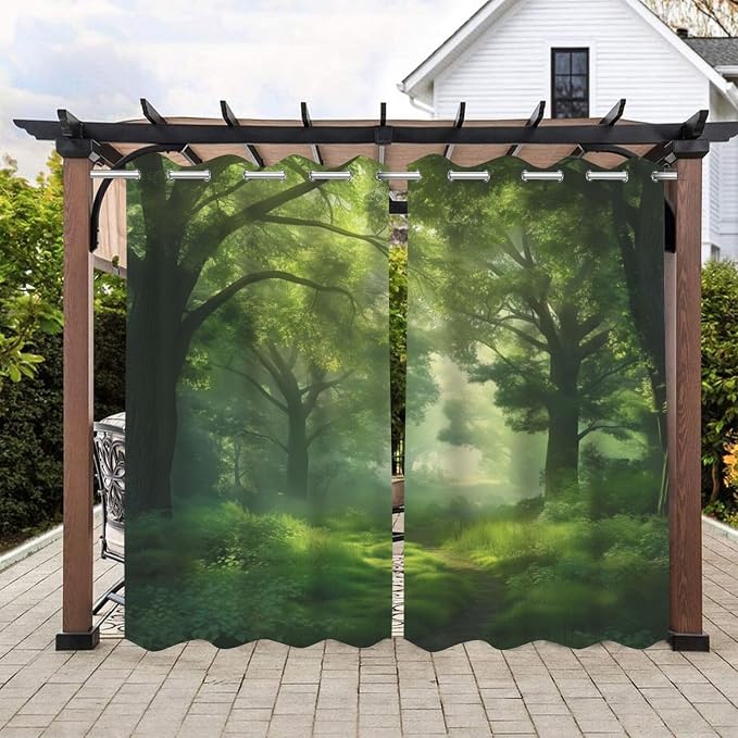 Forest Theme Waterproof Indoor/Outdoor Curtains, Dawn Trees Jungle Pattern by Lirduipu