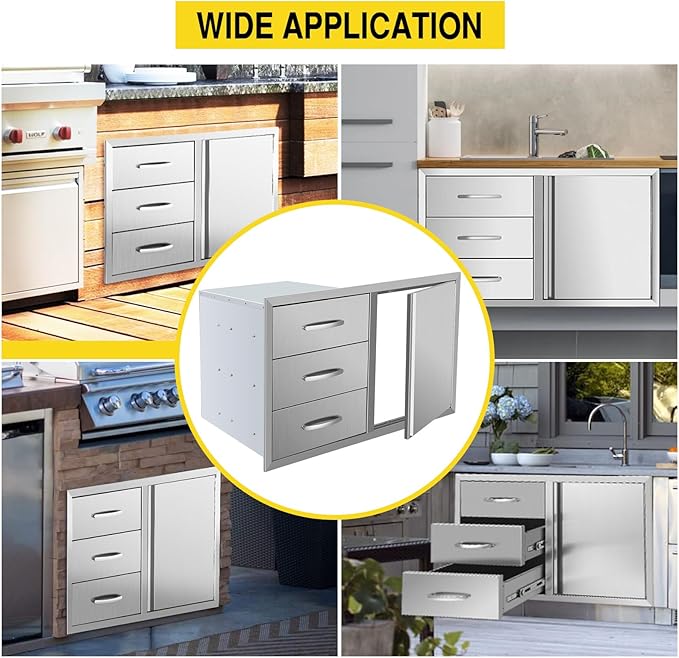 Outdoor Kitchen Drawer Combo, Stainless Steel Triple Drawers & 2 Trash Can - Image 7
