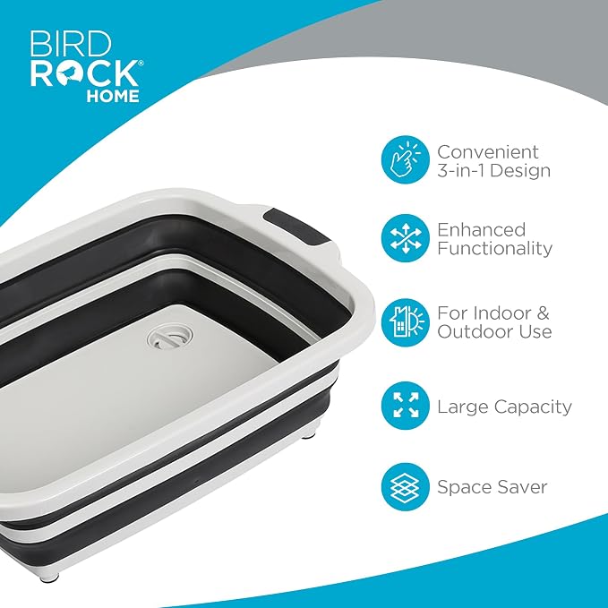 BIRDROCK HOME Collapsible Large BBQ Prep Tub w/Cutting Board, Portable Silicone - Image 2