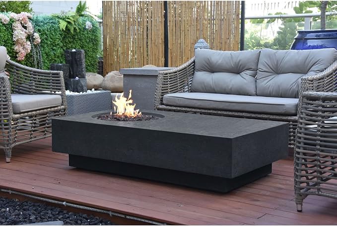 Elementi | Metropolis Gas Fire Pit Cast Concrete 56" Rectangular Fire Table - Image 4