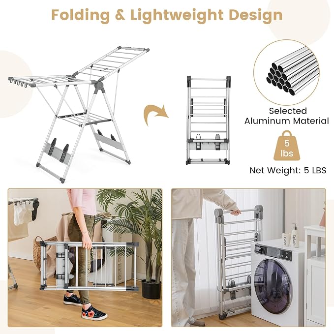 Tangkula Collapsible Clothes Drying Rack, 2-Layer Space-Saving Aluminum Drying - Image 7
